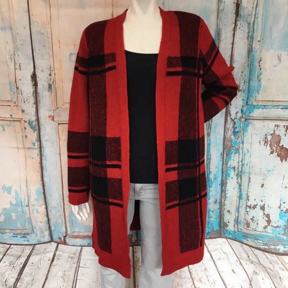 Old Navy Red Black Plaid Cardigan 
